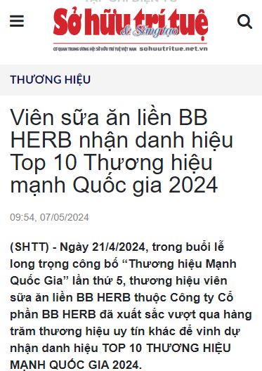 Báo sở hữu trí tuệ nói về BB HERB