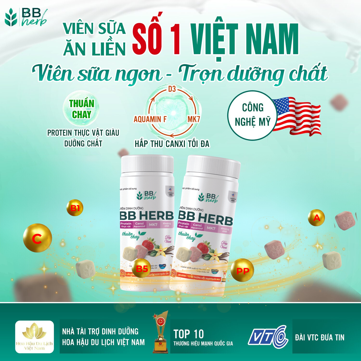 Viên sữa ăn liền BB HERB vị Dâu - Vani