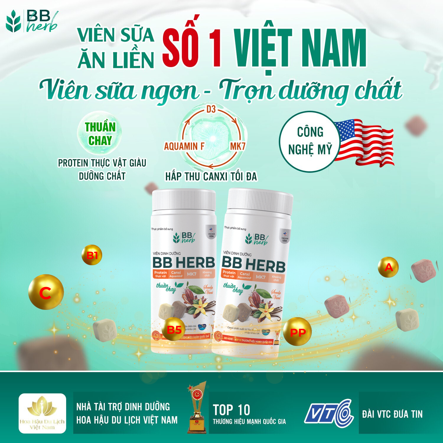 Viên sữa ăn liền BB HERB vị Socola - Vani