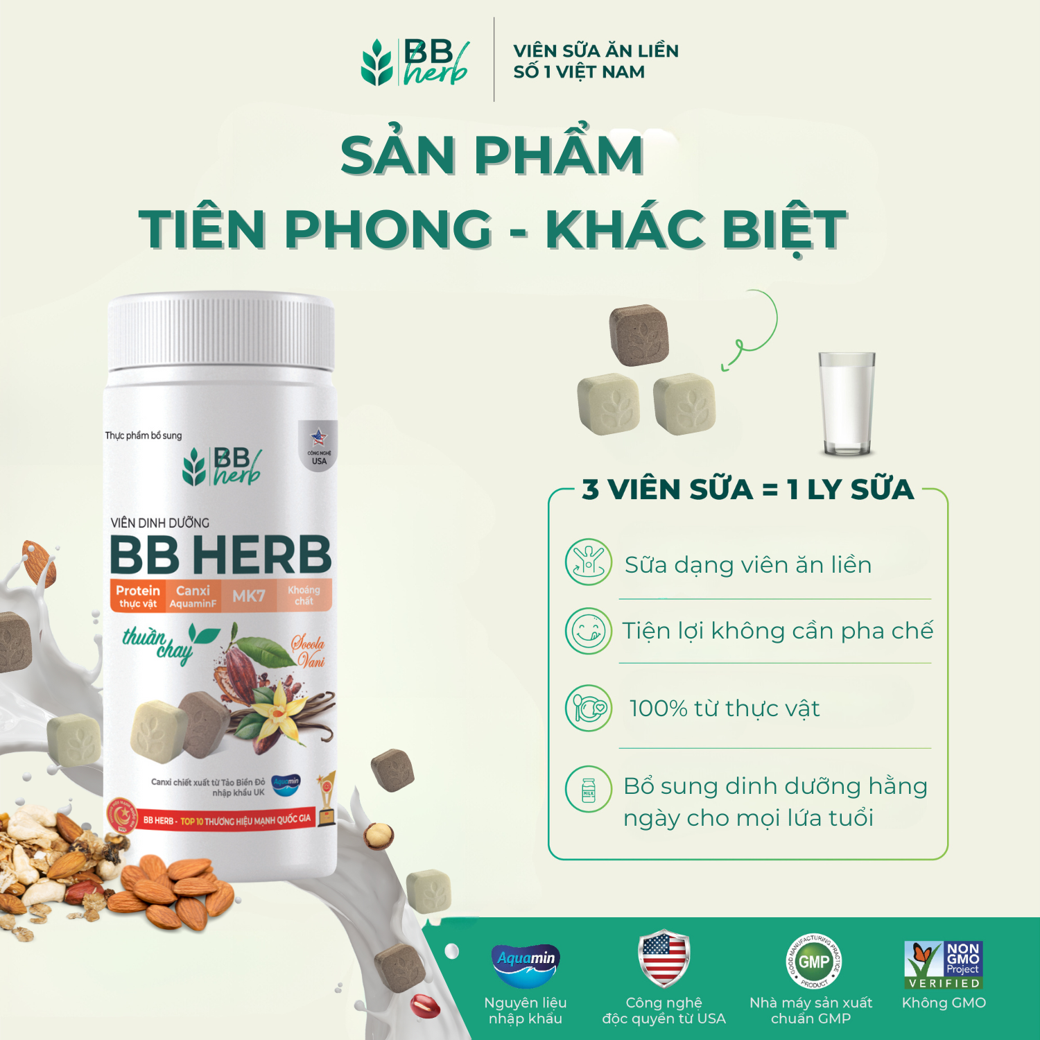 Viên sữa ăn liền BB HERB vị Socola - Vani