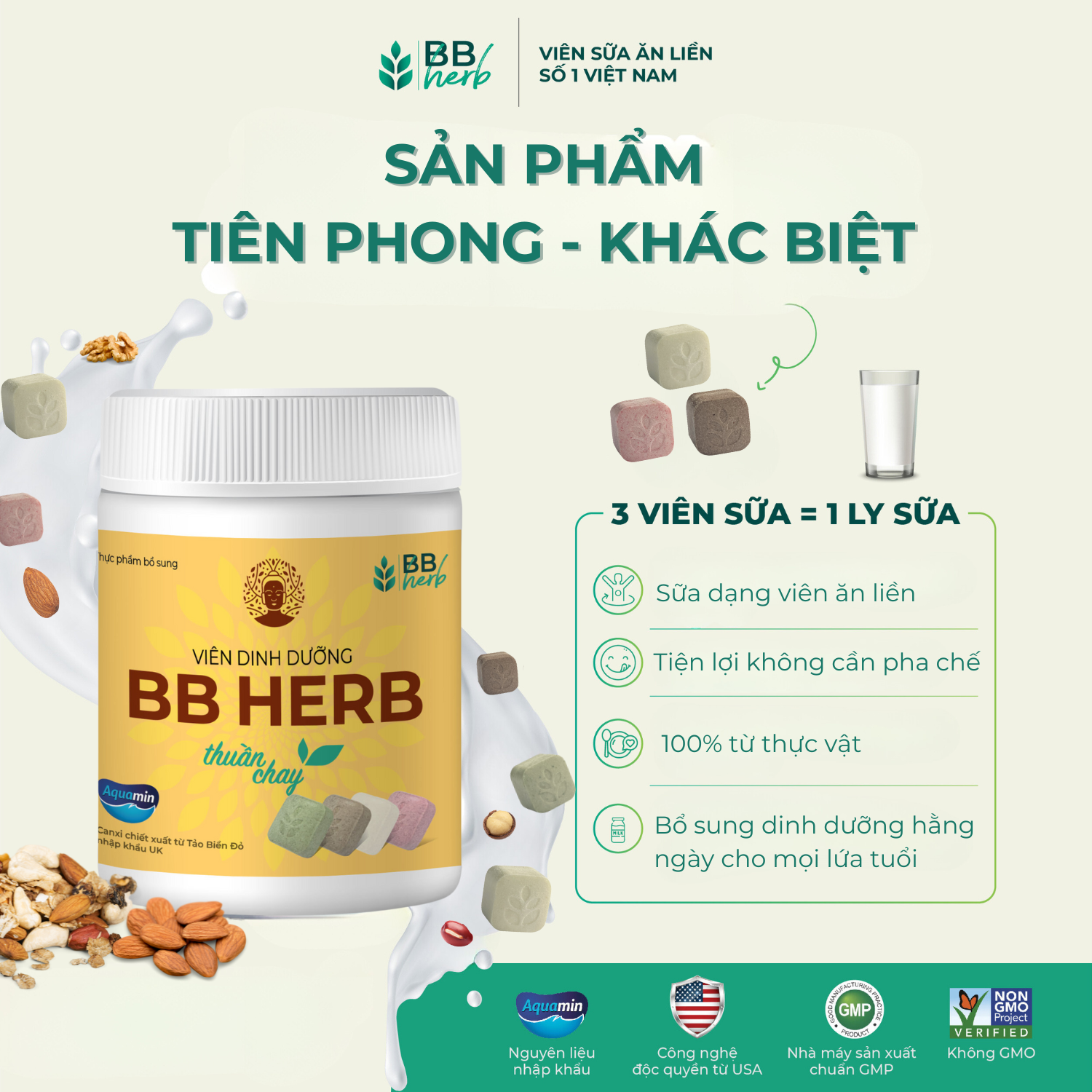 Viên sữa ăn liền BB HERB Phật Giáo (4 vị)