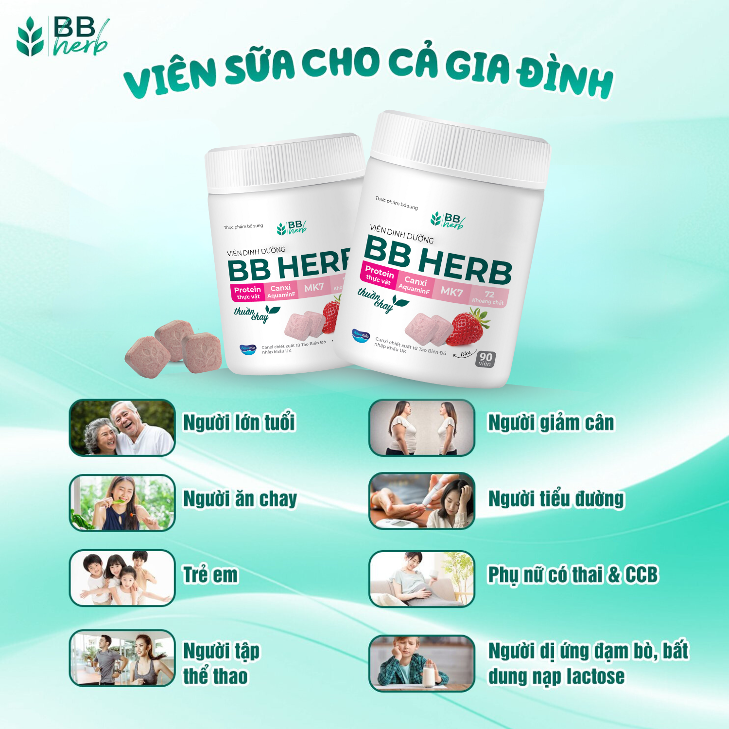 Viên sữa ăn liền BB HERB vị Dâu