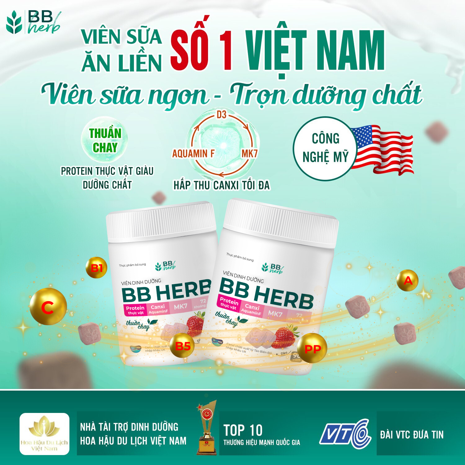 Viên sữa ăn liền BB HERB vị Dâu