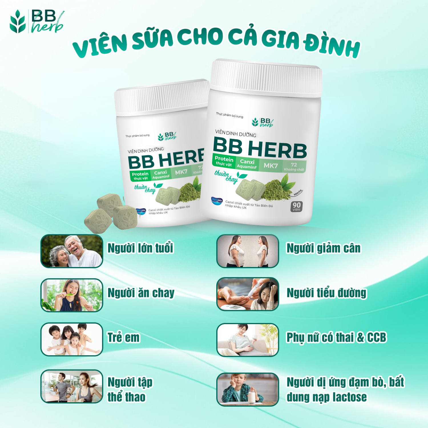 Viên sữa ăn liền BB HERB vị Matcha