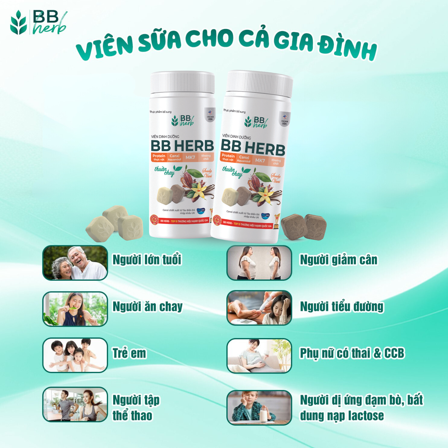 Viên sữa ăn liền BB HERB vị Socola - Vani