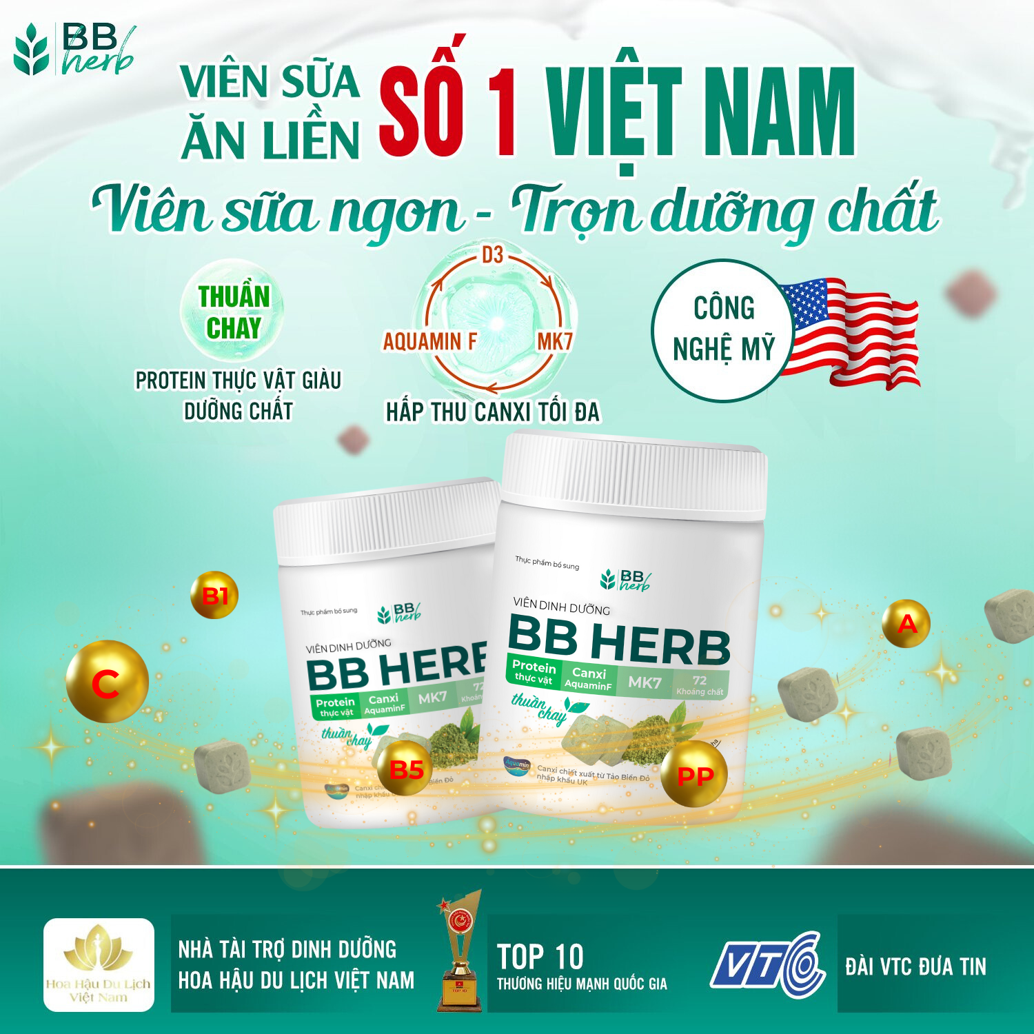 Viên sữa ăn liền BB HERB vị Matcha